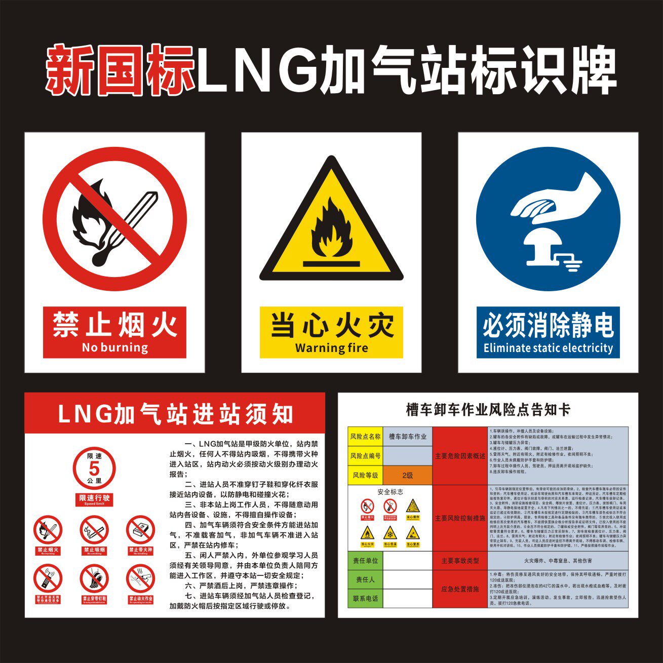 LNG液化天然气安全标识牌进站须知气化站储罐区加气风险点职业危害告知卡防火管理制度气化站警示标志提示牌