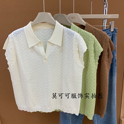 POLO领爱心镂空飞袖针织衫女