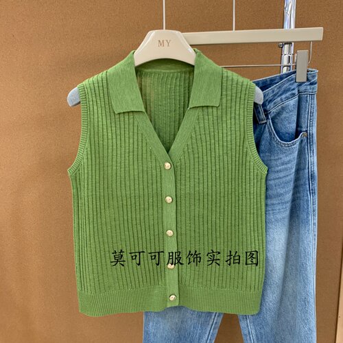 韩系翻领无袖显瘦薄款针织背心女