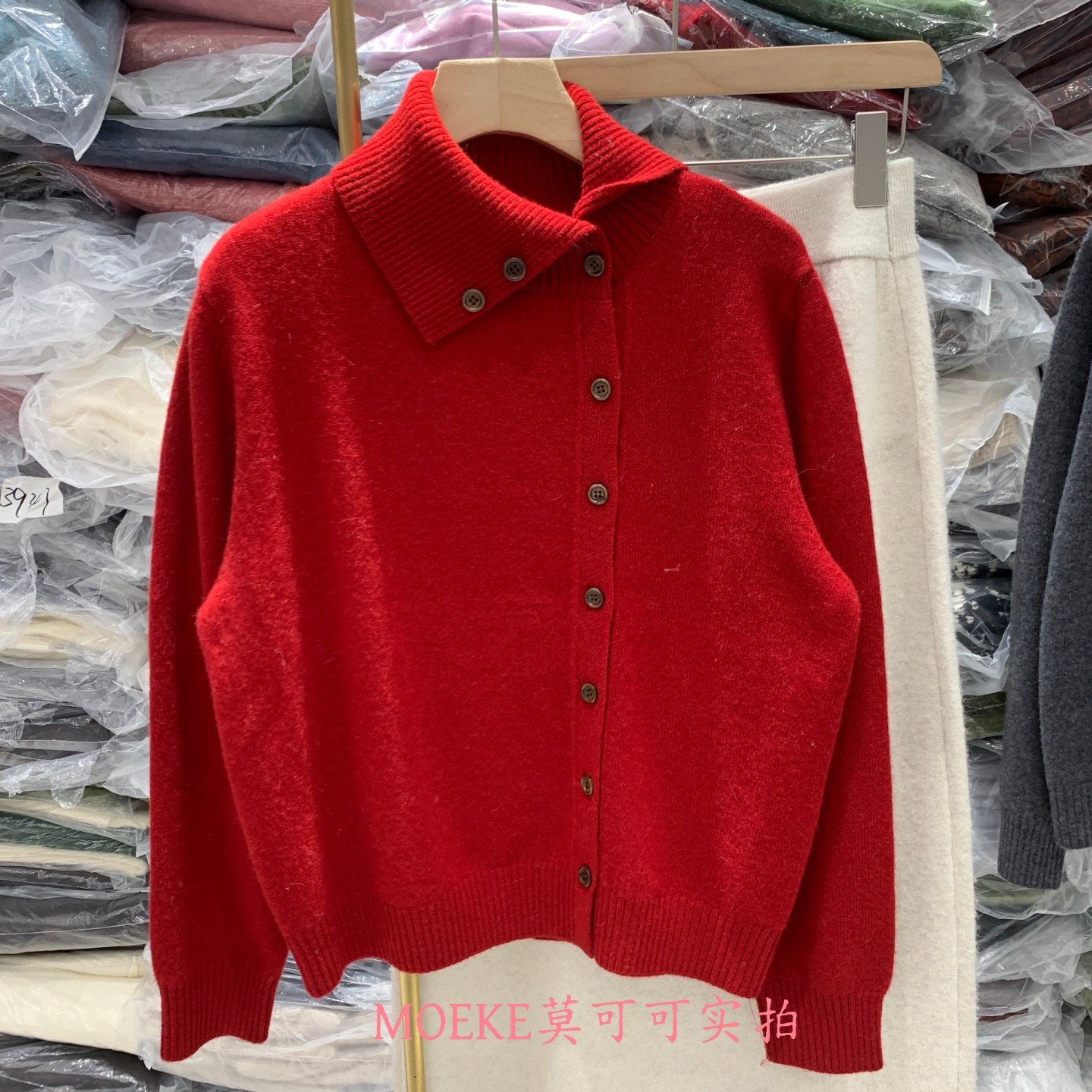 韩系翻领侧扣软糯百搭针织开衫