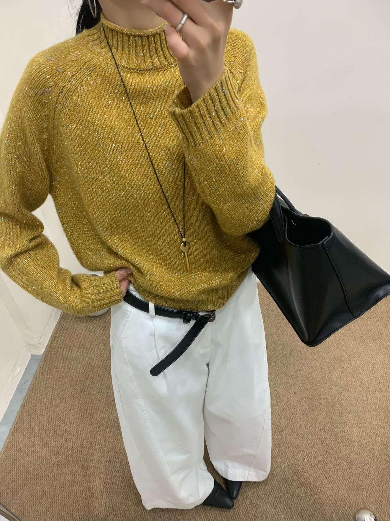 韩系新款重工亮片高领针织衫女软糯洋气百搭慵懒风套头毛衣W8719