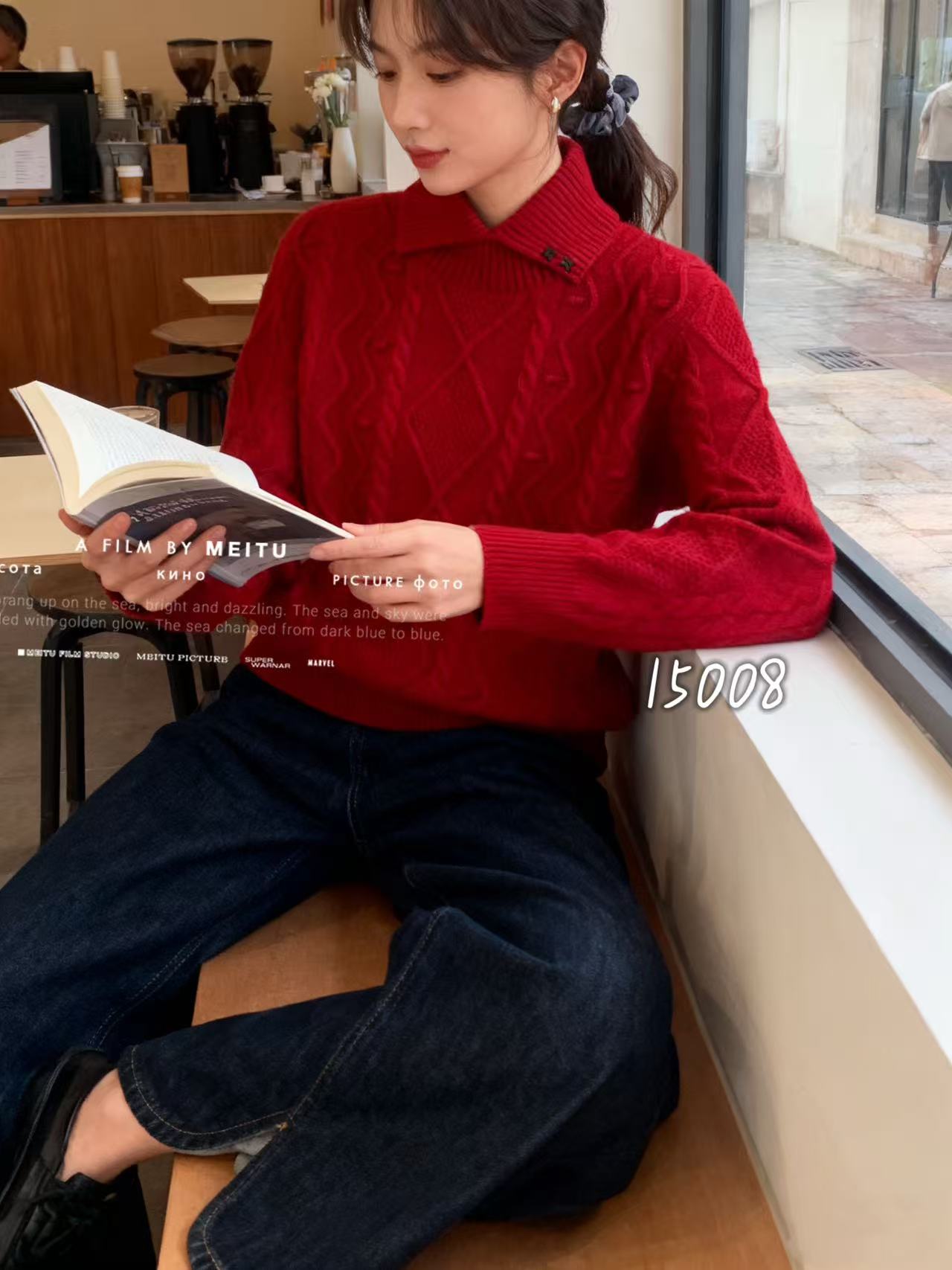 韩系新款翻领纽扣麻花针织衫女软糯洋气百搭温柔风套头毛衣15008