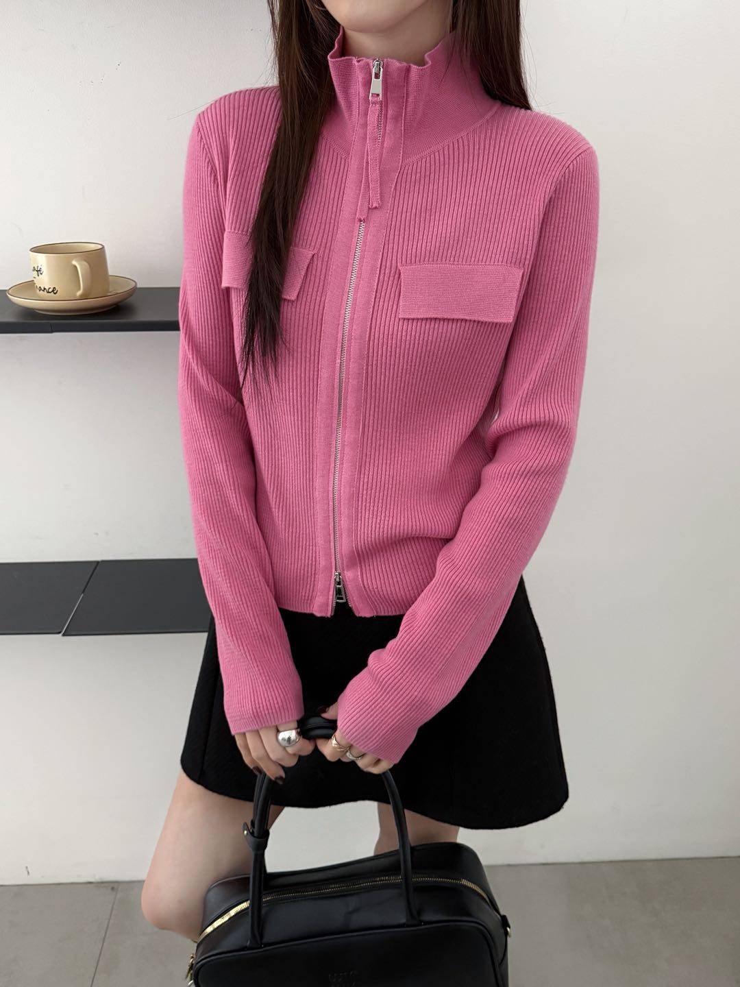 韩版双拉链翻领假口袋针织开衫女26早春新款洋气百搭M1616,女装/女士精品,毛针织衫,淘宝优惠券,粉丝福利购,淘宝优惠卷