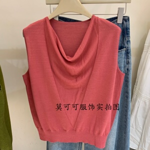 优雅荡领无袖针织背心女显瘦上衣