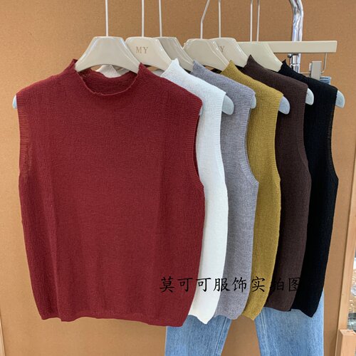 韩系圆领无袖针织背心女显瘦上衣