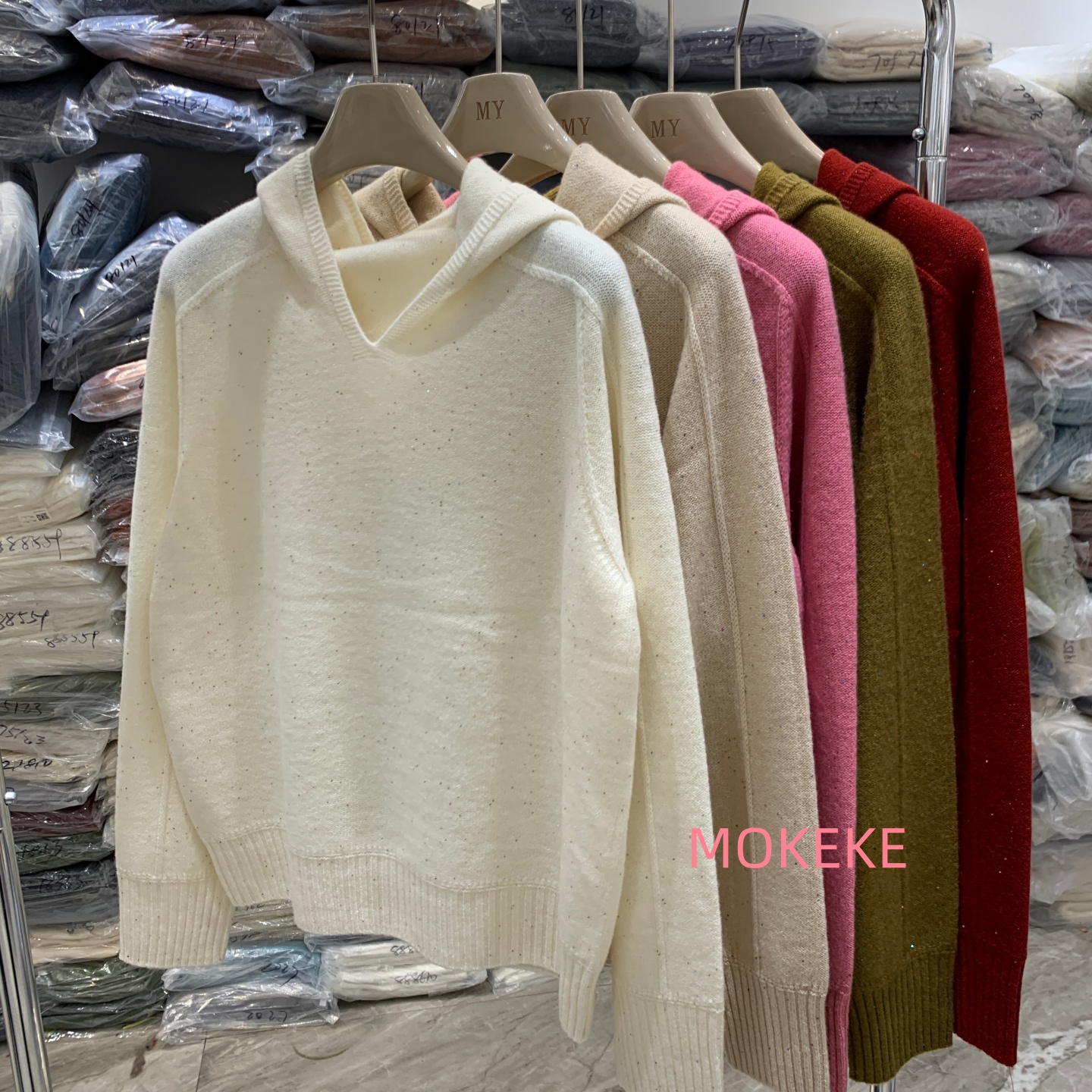 韩系新款设计感连帽亮片针织衫