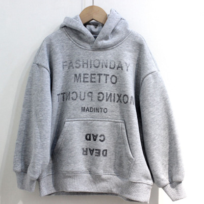 童装儿童冬季男女孩简约灰色加绒卫衣学生中大童柔软绒衫120-170