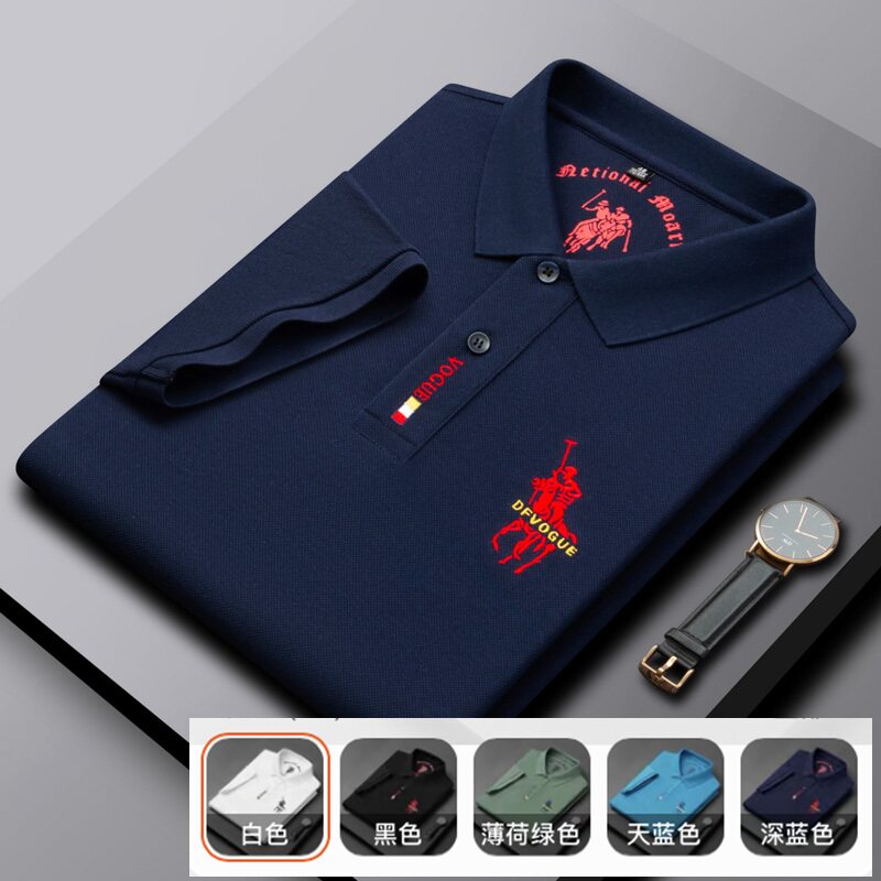 FOREIGN TRADE FACTORY TAIL SINGLE COTTON EMBROIDERY BUST LABEL POLO SHIRT SHORT SLEEVE T-SHIRT BUSINESS CASUAL LAPEL MENS YOUNG FASHION