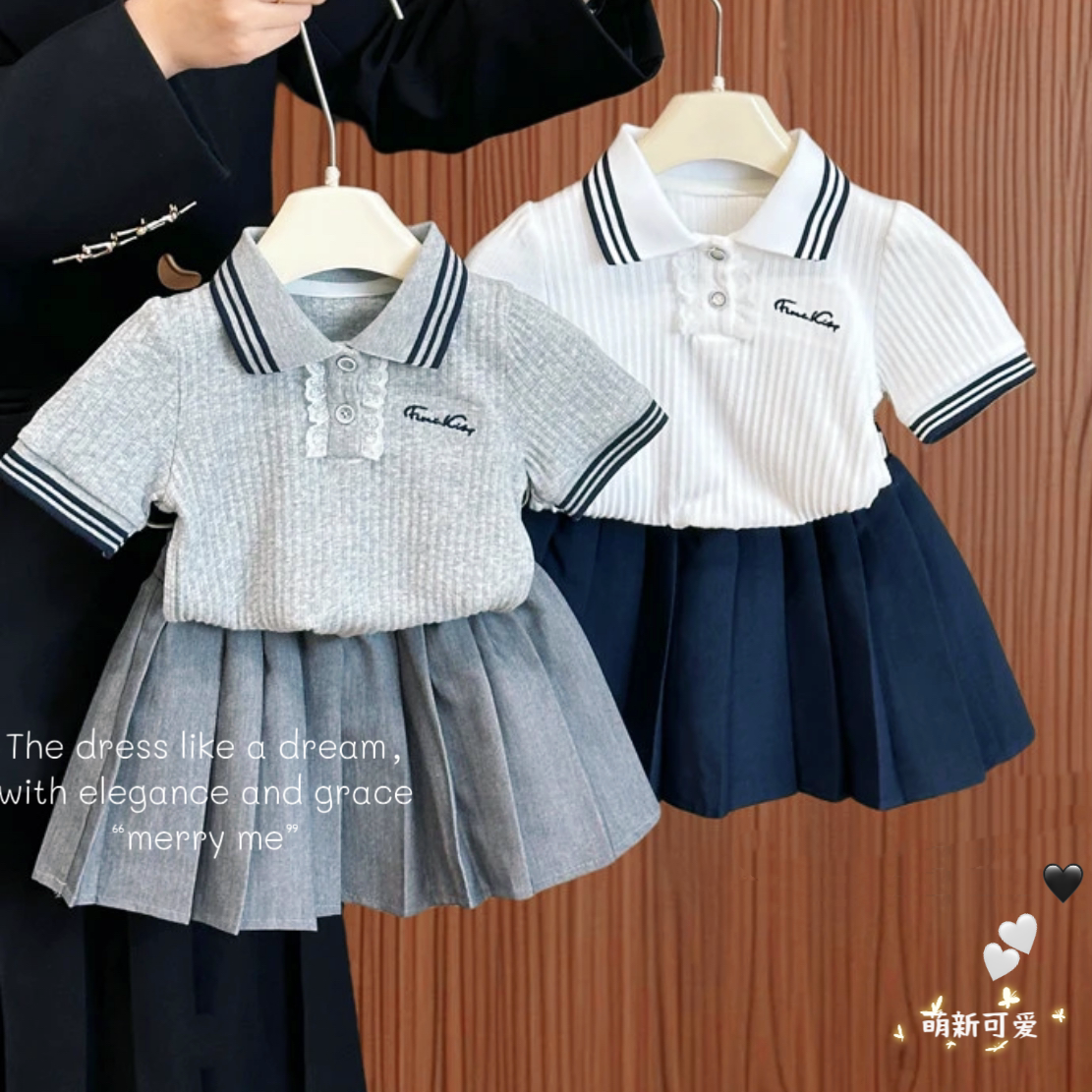 女童夏季翻领T恤2025新款儿童学院风Polo衫宝宝洋气短袖百搭上衣