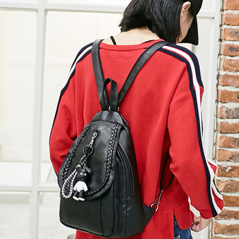 胸包两用韩国站潮新背包女春夏pu洗皮背包斜挎小编织迷你双肩包女