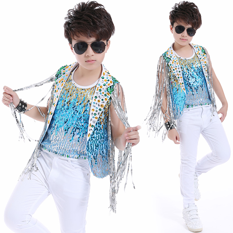 六一儿童演出服男童流苏韩版亮片