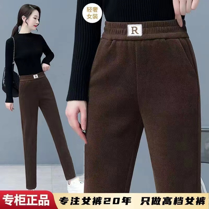 雪尼尔中老年妈妈裤子秋冬加绒加厚休闲哈伦裤大码宽松显瘦直筒裤