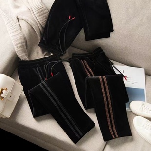 中老年运动直筒长裤 高腰妈妈休闲裤 子女外穿金丝绒大码 加绒加厚裤