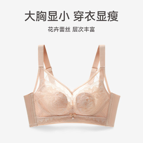 【大胸显小】内衣女防下垂性感蕾丝文胸舒适透气薄款无钢圈收副乳