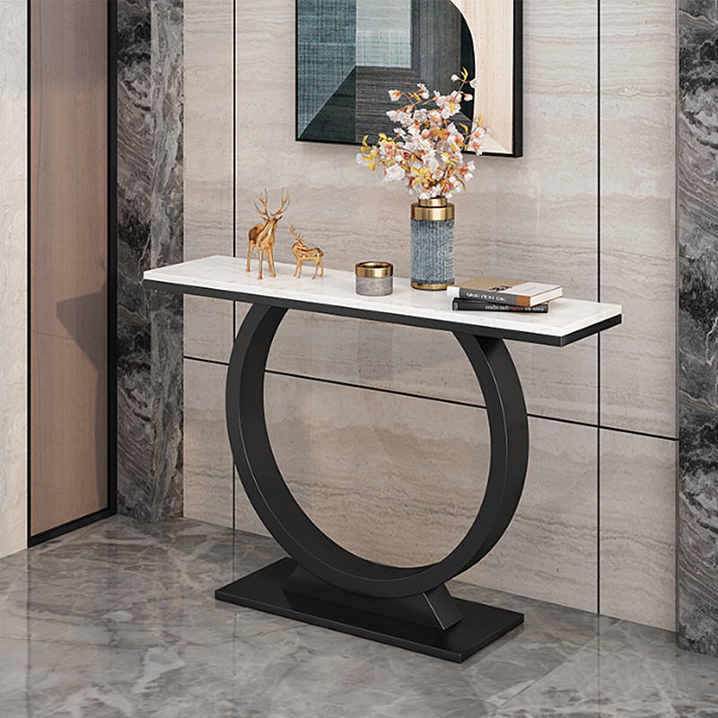 意式轻奢岩板玄关台半圆玄关柜现代简约靠墙入户岩板玄关桌端景台