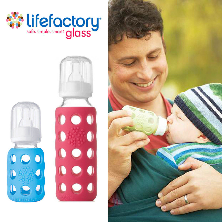 美国Lifefactory新生婴儿宝宝防滑标准口径奶嘴玻璃奶瓶正品水杯