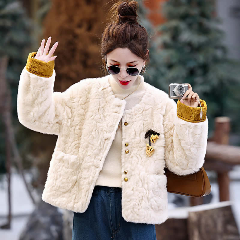 新中式两面穿毛毛外套女2025冬季新款洋气减龄保暖短款上衣KX8665