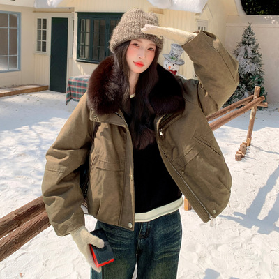 2025冬新款时尚款保暖外套小个子女气质狐狸大毛领羽绒服 SH28802