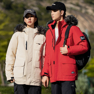 90绒工装羽绒服防风保暖情侣派克服中长款冲锋衣男女同款连帽外套