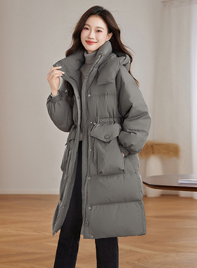 女式羽绒服冬季新款长款过膝宽松连帽加厚白鸭绒保暖外套HE99808
