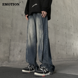 [得物好选]EMOTION大牌|美式牛仔裤春秋复古痞帅拼接宽松休闲长裤