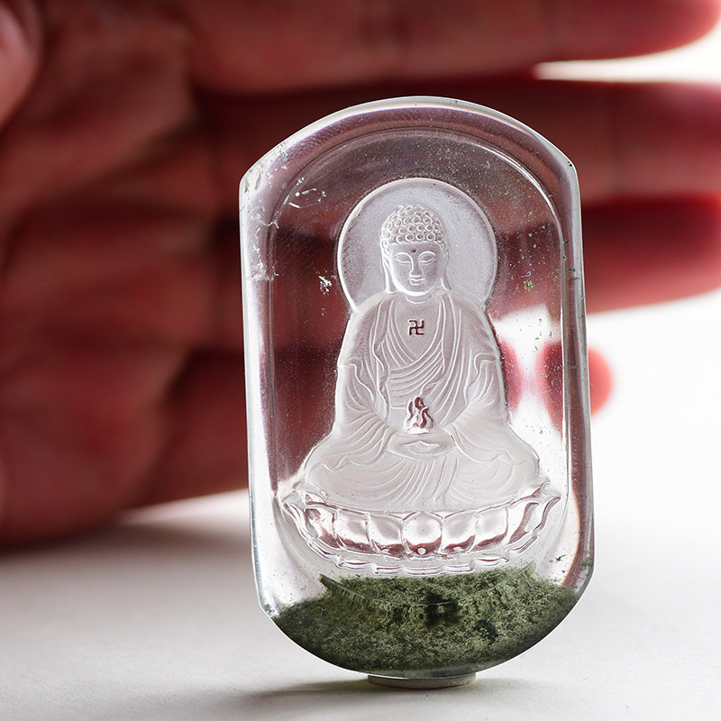绿幽灵聚宝盆吊坠大日如来释迦摩尼守护神佛牌 手工雕刻支持定做