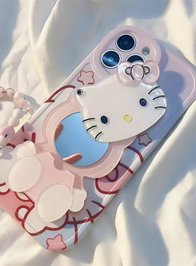 ins立体kt猫补妆镜子适用小米14Pro手机壳红米k70新款k50可爱k30k60女11硅胶10卡通note12Turbo防摔cc9/13Pro