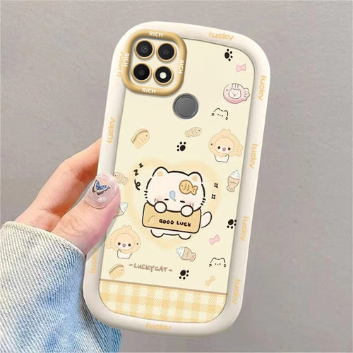 鱼小猫适用oppoA35手机壳PEFM00软胶卡通女款镜子支架潮牌防摔带支架挂绳保护套精孔全包全包边补妆镜软壳潮