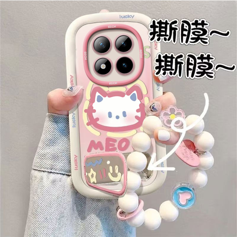 线条凯蒂猫红米Note15pro手机壳25080RABDC软胶ins风支架潮牌软壳卡通防摔保护套镜子支架全包边带支架补妆镜