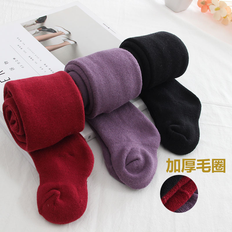 婴儿连裤袜秋冬纯棉加厚女宝宝加绒连脚袜儿童小孩幼儿冬天打底裤