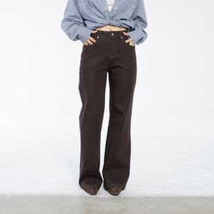 Ravehouse梨形修身不紧身微喇显腿直不易掉色咖棕四面弹牛仔长裤
