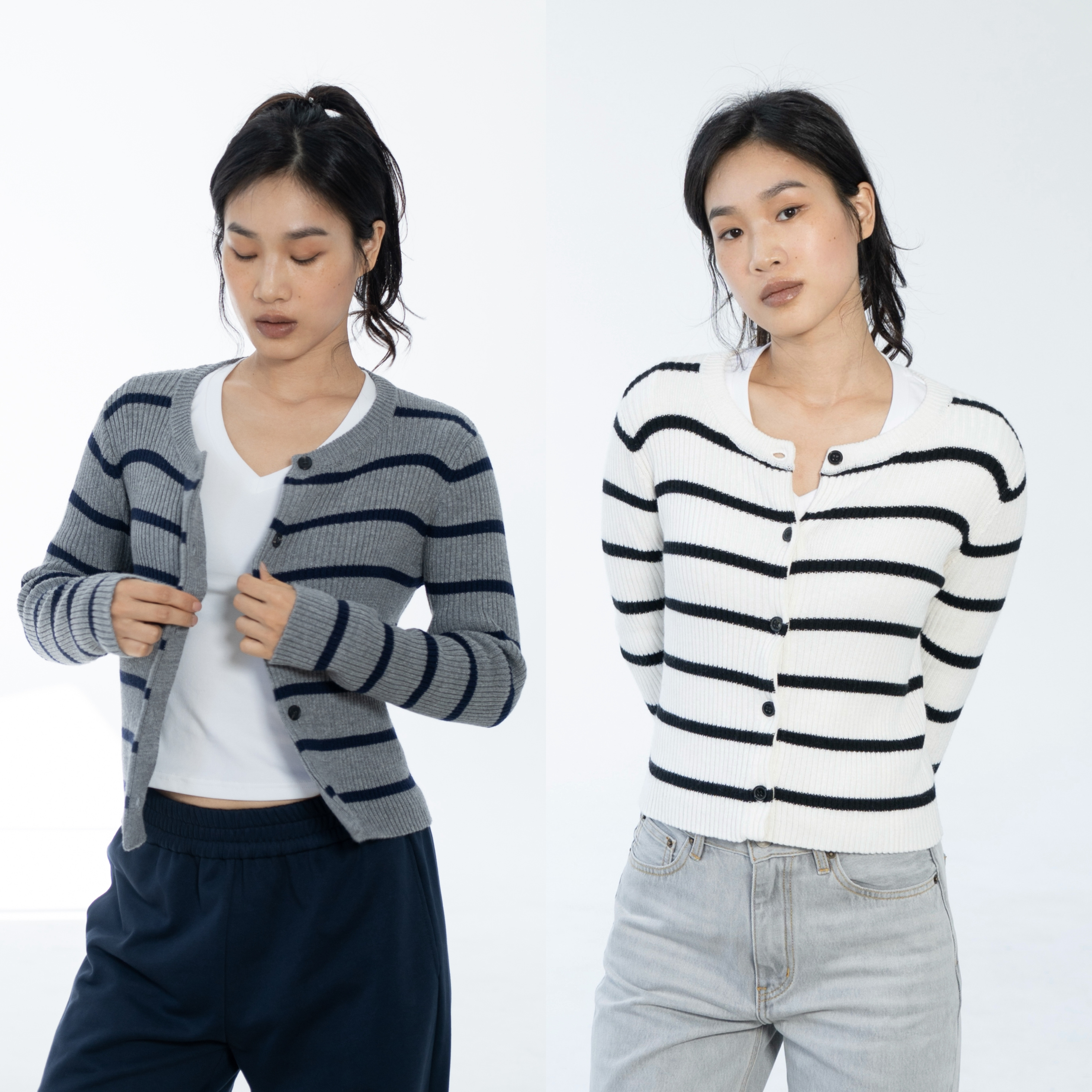 Ravehouse羊毛混纺条纹撞色柔软开衫大弹力长袖毛衣上衣外套