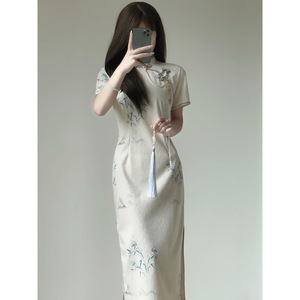 温婉复古民国风素雅旗袍2025年夏季新款年轻款少女改良连衣裙长款
