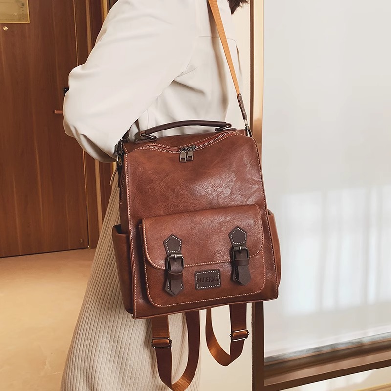 SMAYLER法国代购双肩包女2025新款复古英伦大学生书包女旅行背包