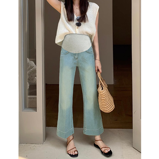 显瘦托腹小个子微喇九分裤 孕妇裤 时尚 弹力喇叭牛仔裤 子外穿春秋款