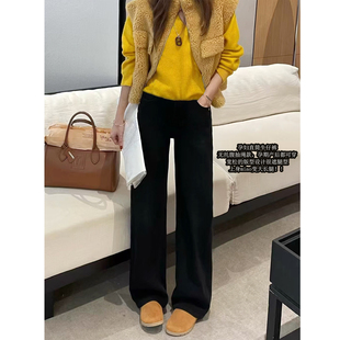 秋冬装 子长裤 无托腹休闲直筒裤 加绒阔腿裤 宽松显瘦冬季 孕妇牛仔裤