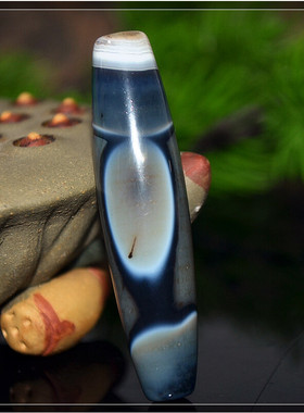 蓝沁玛瑙勒子纯天然长条珠单珠藏式桶珠坠天珠一灰皮珠sy1430