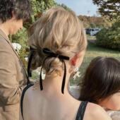 双面丝绒飘带蝴蝶结发夹法式 复古简约发卡黑色边夹双马尾少女对夹