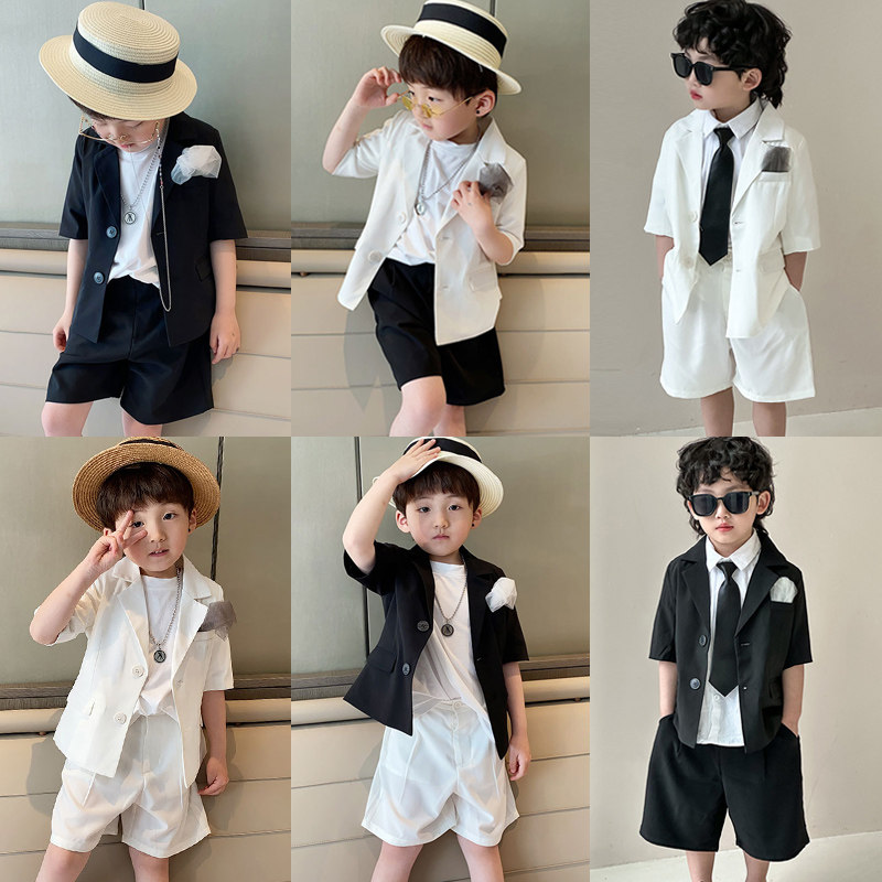 痞帅男童休闲西装套装夏季英伦男孩短袖西服潮儿童礼服走秀演出服
