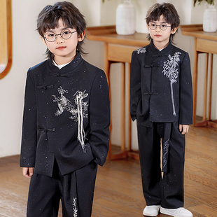 男童新中式西装套装春秋儿童中山装礼服帅气男孩亮闪闪走秀演出服