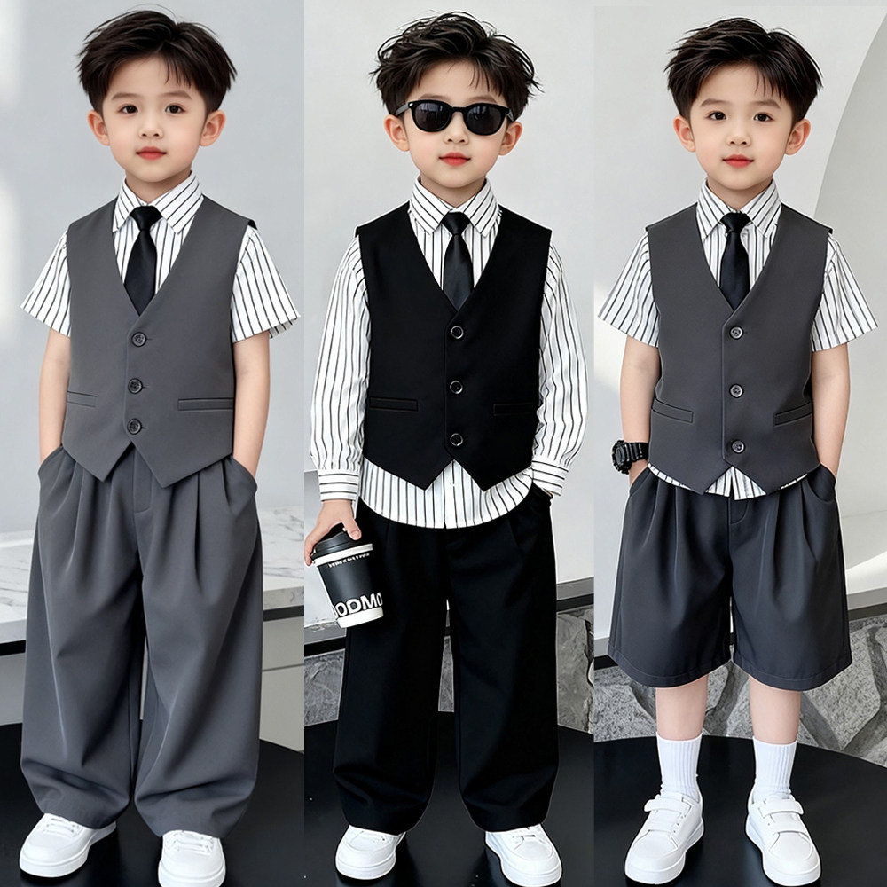 男童西装套装高级感帅气春夏儿童小主持人礼服花童男孩毕业演出服