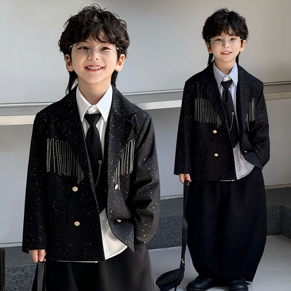 高级感男童西装套装儿童主持人礼服帅气时髦西服男孩舞台走秀演出