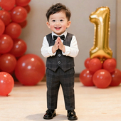 男童西装 帅气时髦周岁男宝宝生日礼服男孩花童西服马甲三件套 套装