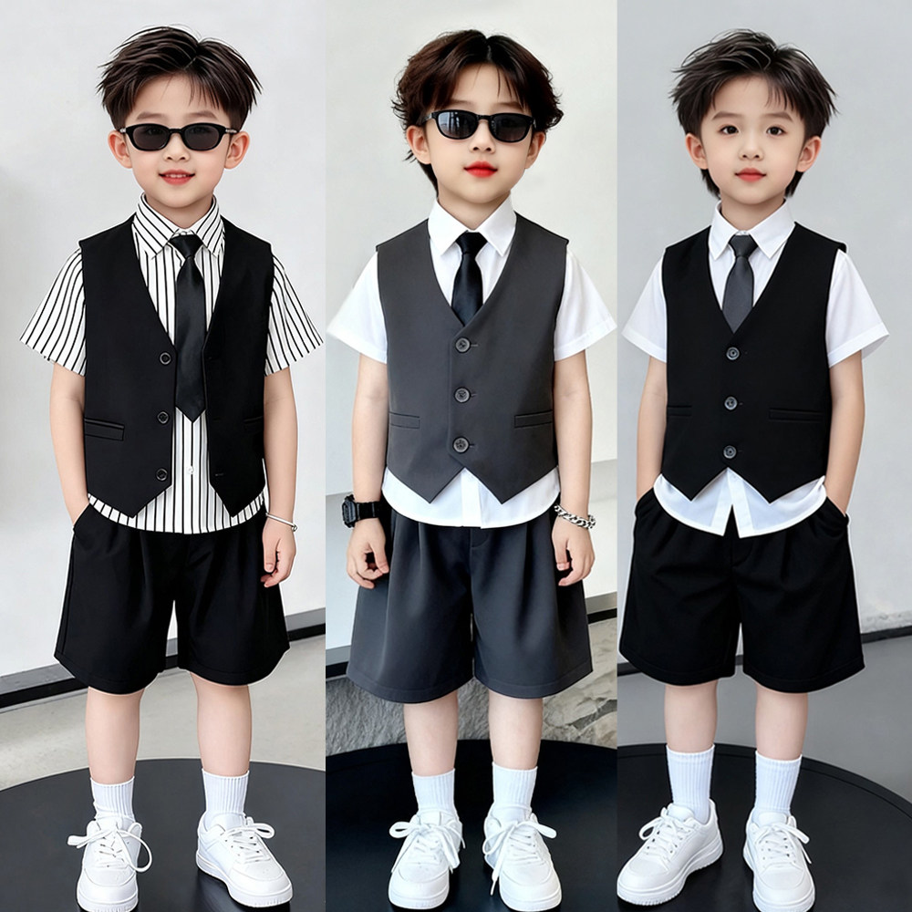 儿童小主持人礼服男童西装套装夏季帅气时髦男孩幼儿园毕业演出服