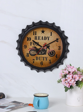 复古瓶盖挂钟14英寸时钟简约客厅个性家用静音电子石英钟A15504