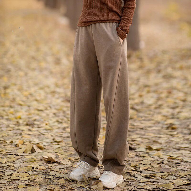 加绒保暖镰刀裤女2024冬季新款显瘦长款香蕉型休闲裤加厚运动卫裤