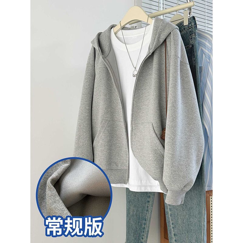 秋冬季百搭宽松纯色外套休闲上衣