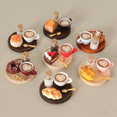 娃娃屋迷你仿真咖啡杯蛋糕点心托盘模型摆件 饰场景配件 diy小布装