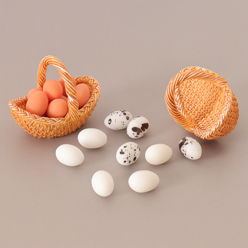 微缩食玩篮子鸡蛋过家家场景摆件
