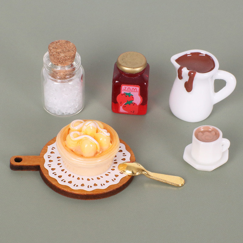 娃娃屋仿真微缩迷你咖啡杯蛋挞点心咖啡果酱模型 摆件diy装饰配件